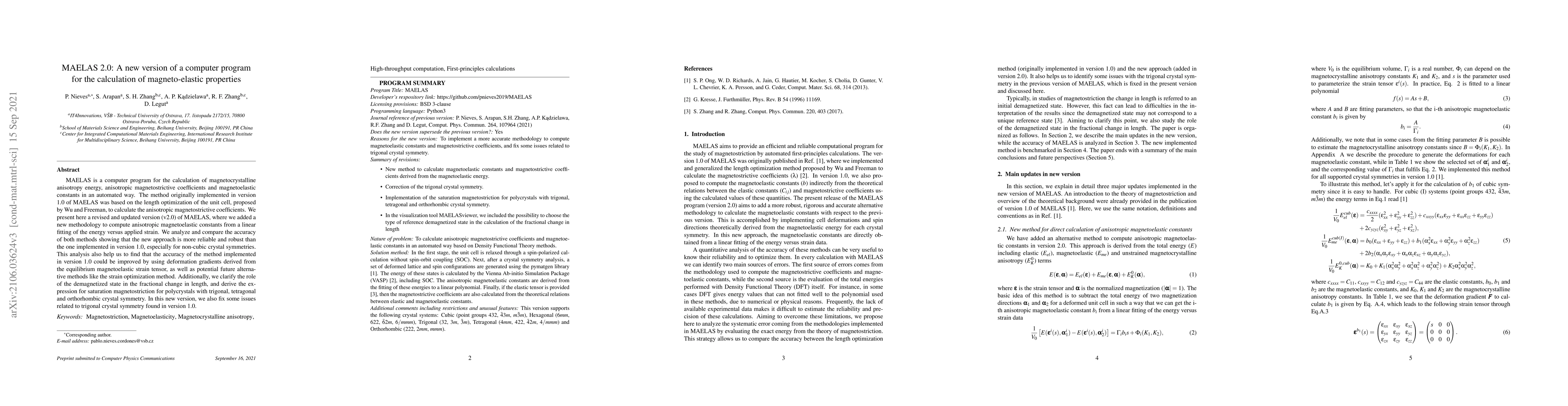 Thumbnail for MAELAS 2.0: A new version of a computer program for the calculation of
  magneto-elastic properties