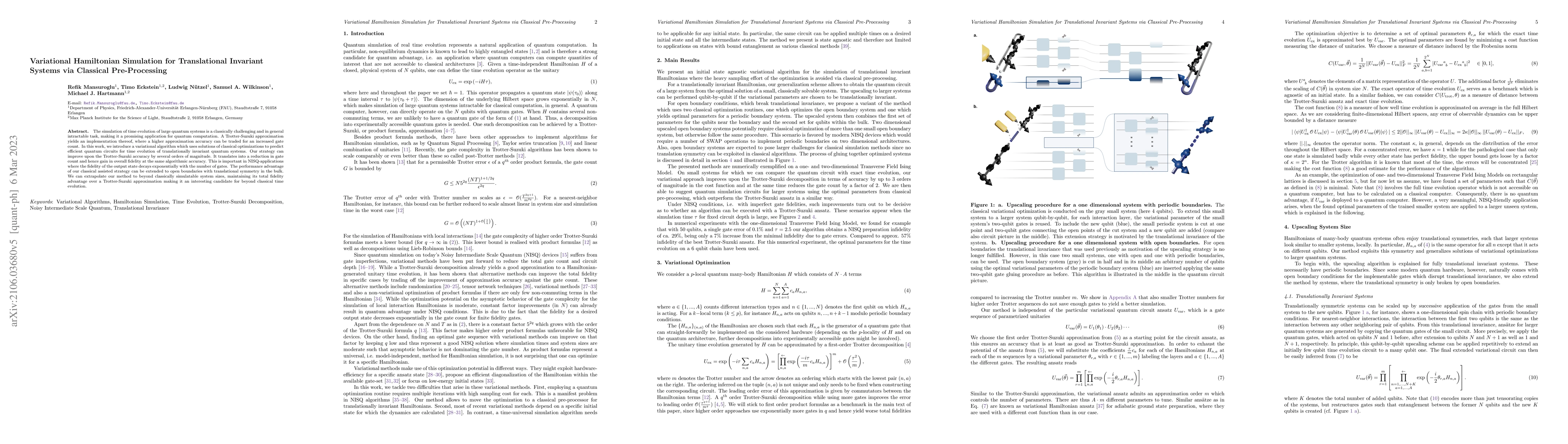 Thumbnail for Variational Hamiltonian simulation for translational invariant systems
  via classical pre-processing