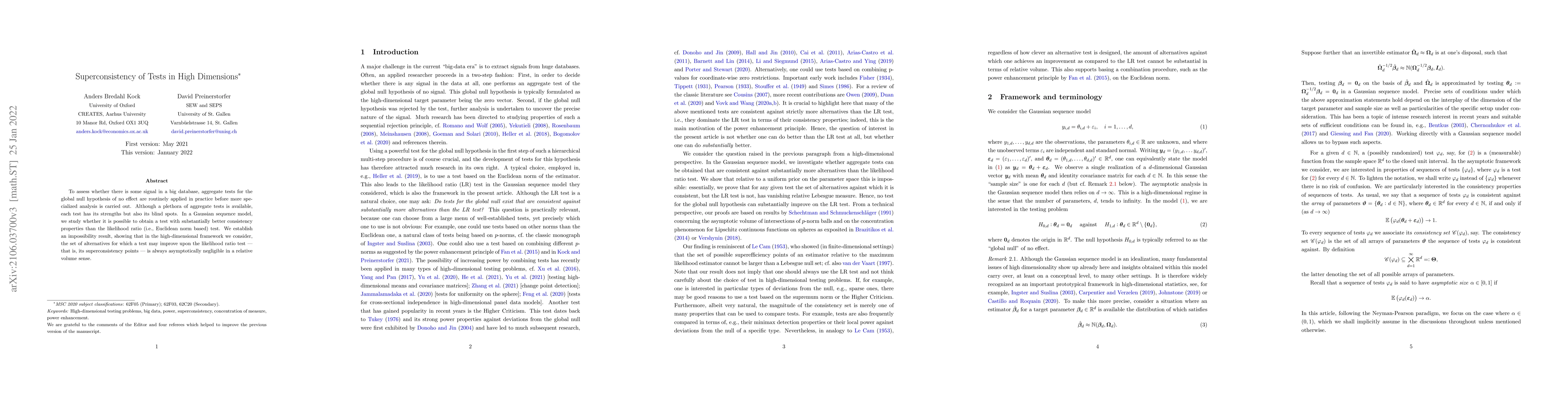 Thumbnail for Superconsistency of Tests in High Dimensions