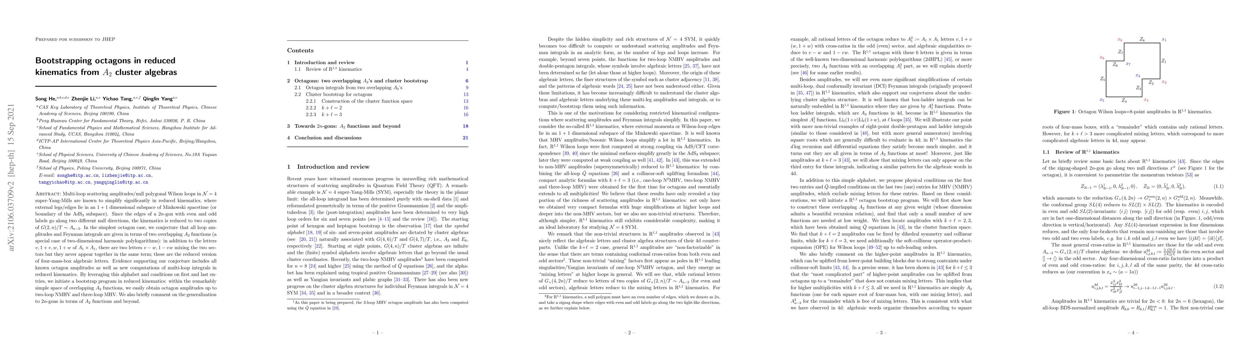 Thumbnail for Bootstrapping octagons in reduced kinematics from $A_2$ cluster algebras