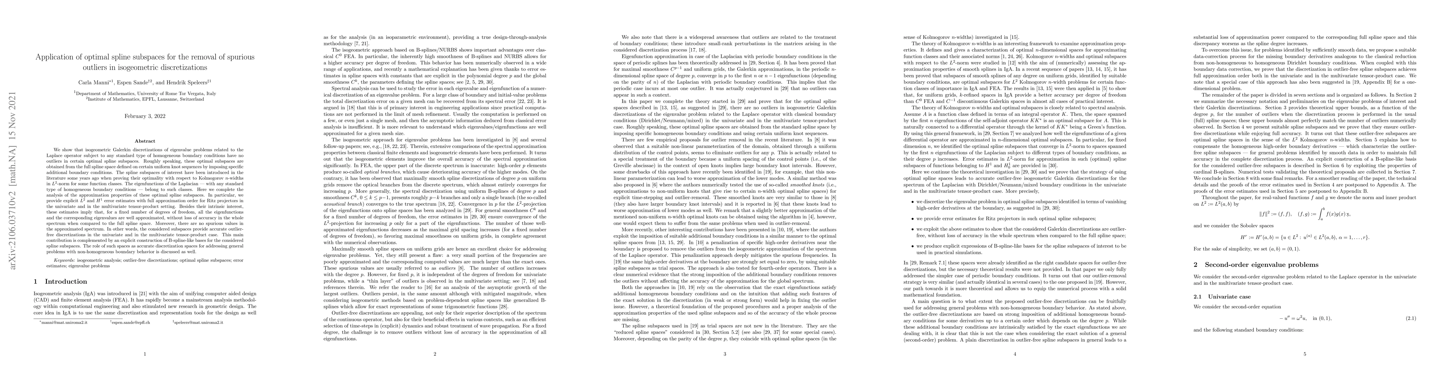 Thumbnail for Application of optimal spline subspaces for the removal of spurious
  outliers in isogeometric discretizations
