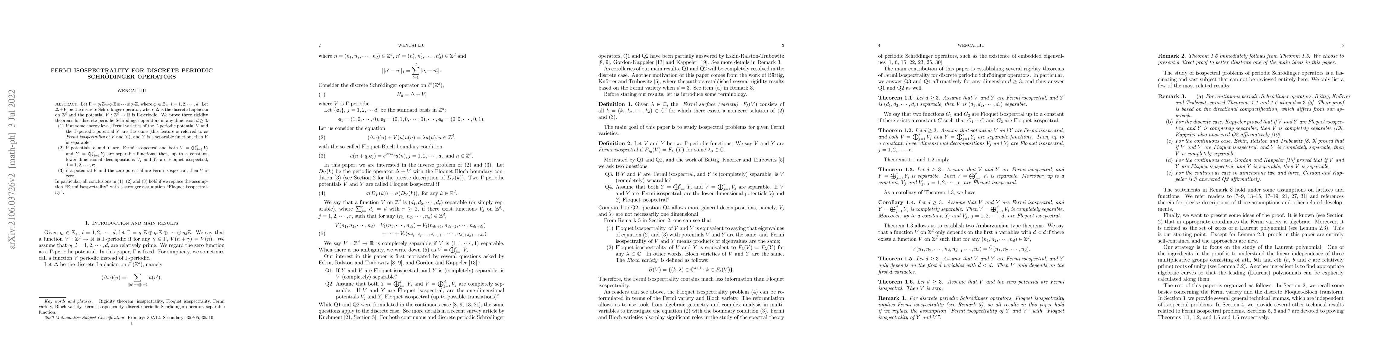 Thumbnail for Fermi isospectrality for discrete periodic Schrodinger operators