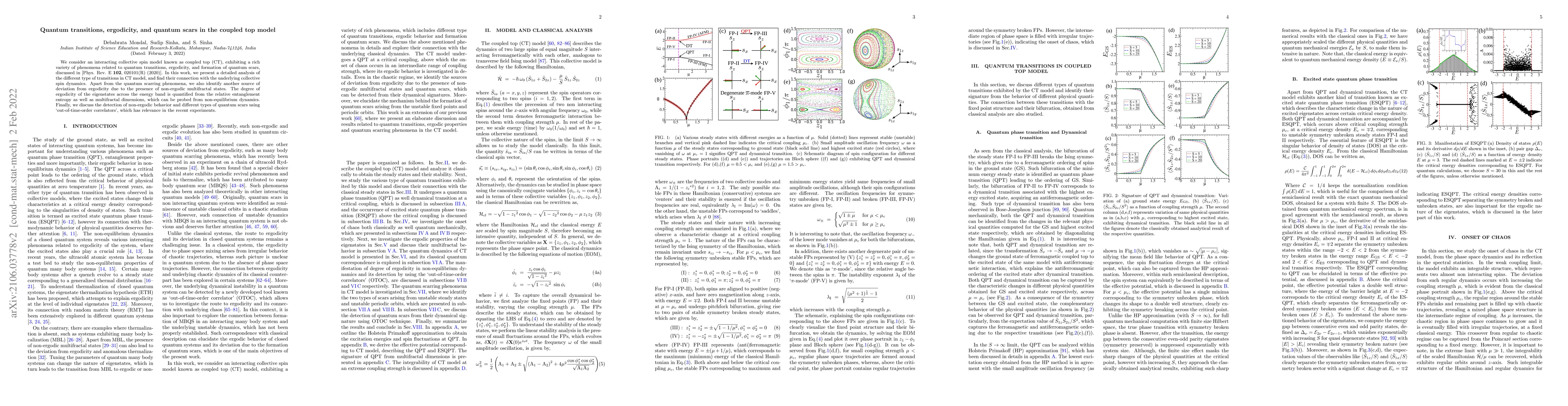 Thumbnail for Quantum transitions, ergodicity, and quantum scars in the coupled top
  model