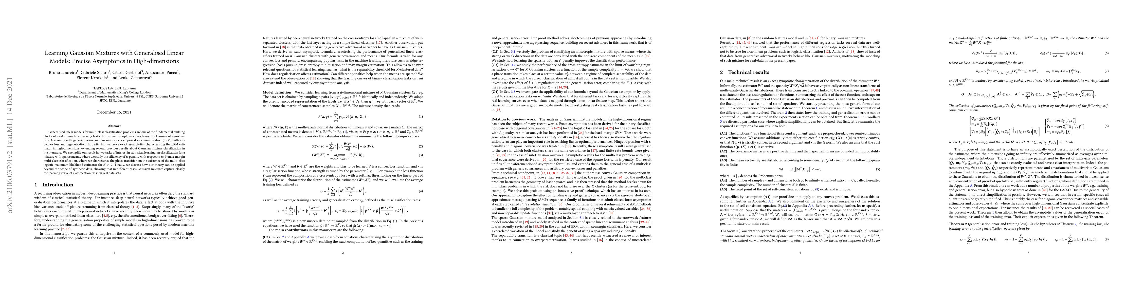 Thumbnail for Learning Gaussian Mixtures with Generalised Linear Models: Precise
  Asymptotics in High-dimensions