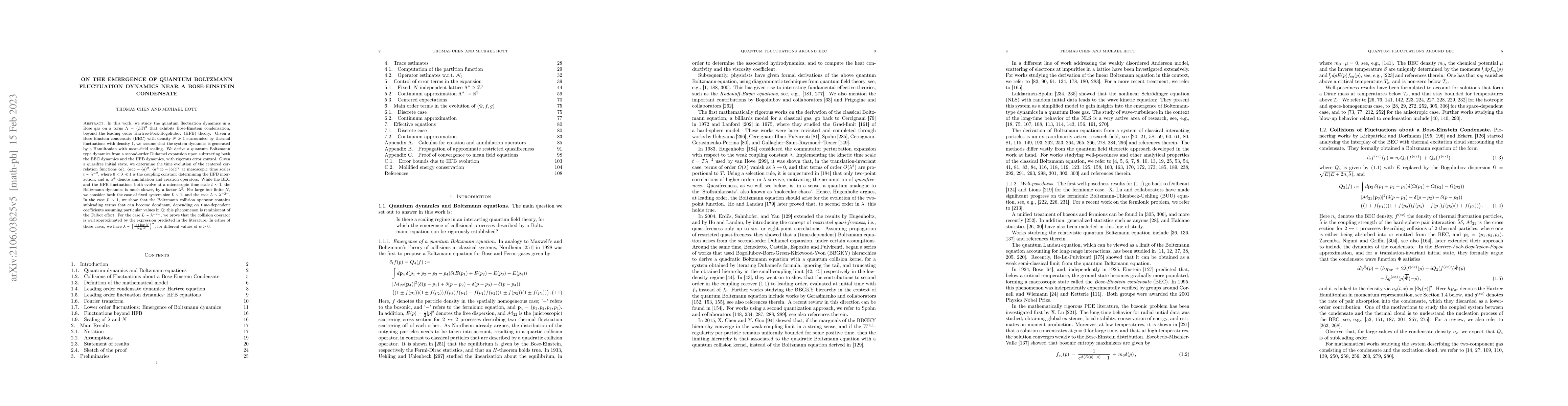 Thumbnail for On the emergence of quantum Boltzmann fluctuation dynamics near a
  Bose-Einstein Condensate