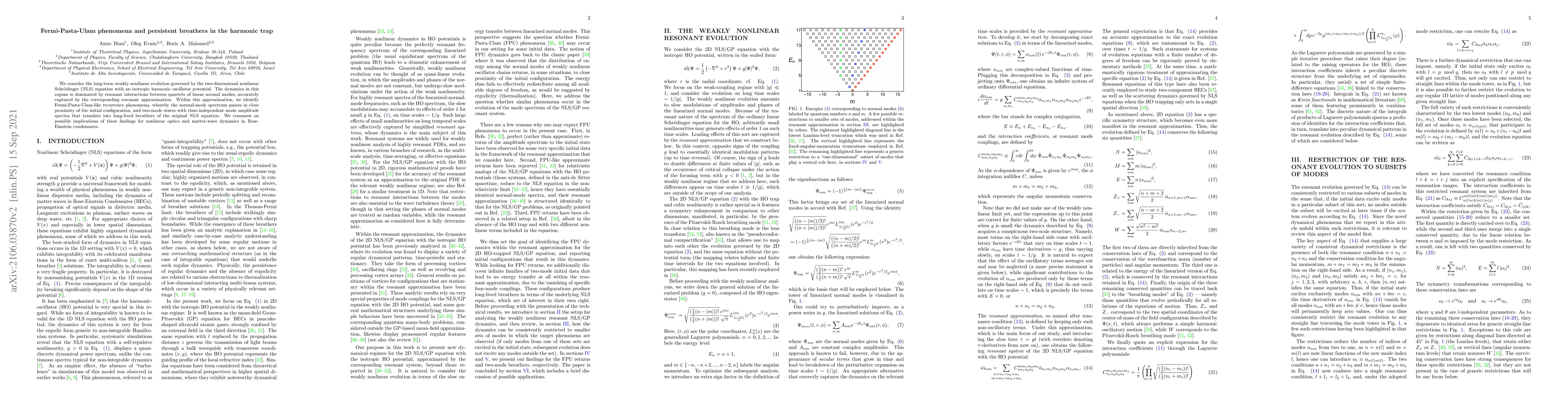 Thumbnail for Fermi-Pasta-Ulam phenomena and persistent breathers in the harmonic trap