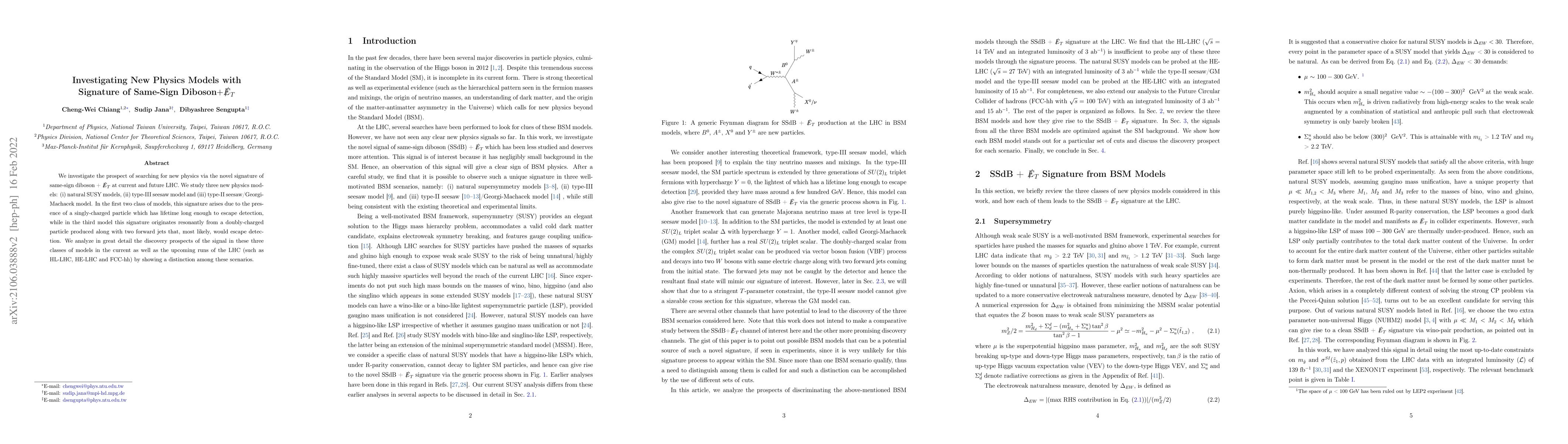 Thumbnail for Investigating New Physics Models with Signature of Same-Sign Diboson +
  ${E\!\!/}_{T}$