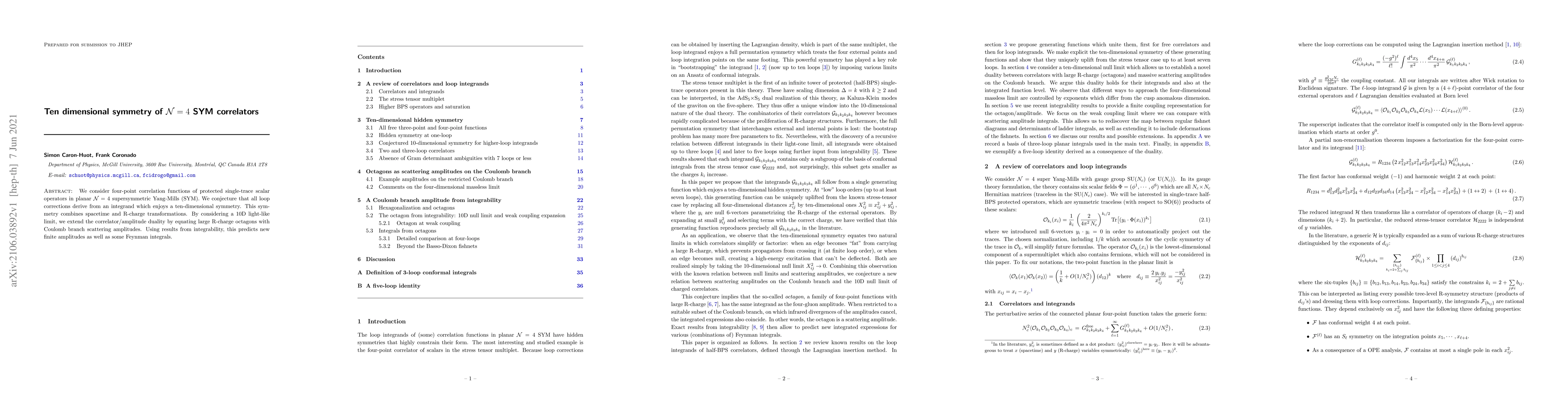 Thumbnail for Ten dimensional symmetry of N=4 SYM correlators