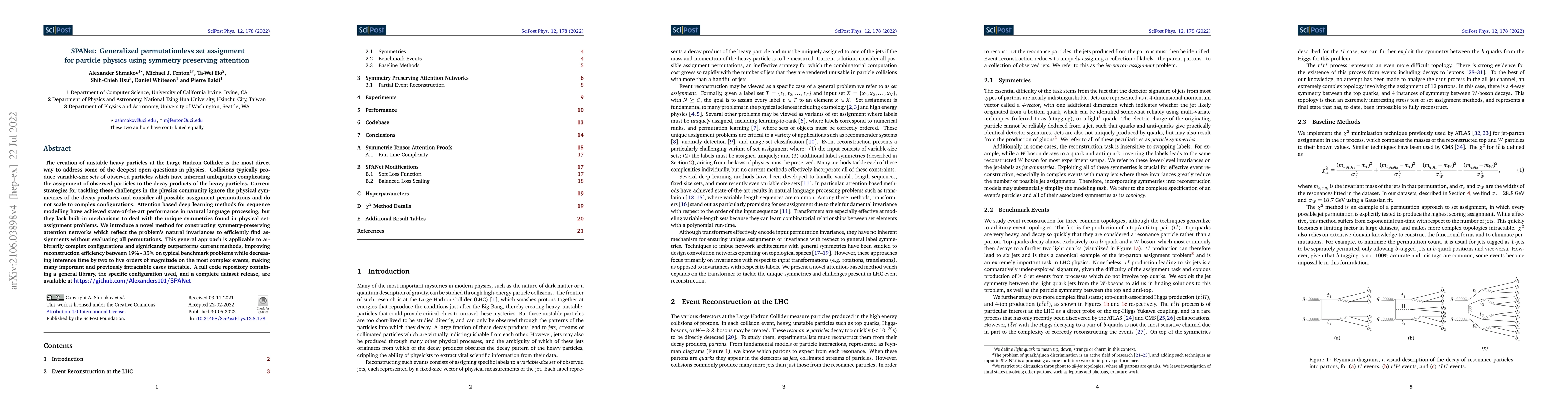 Thumbnail for SPANet: Generalized Permutationless Set Assignment for Particle Physics
  using Symmetry Preserving Attention