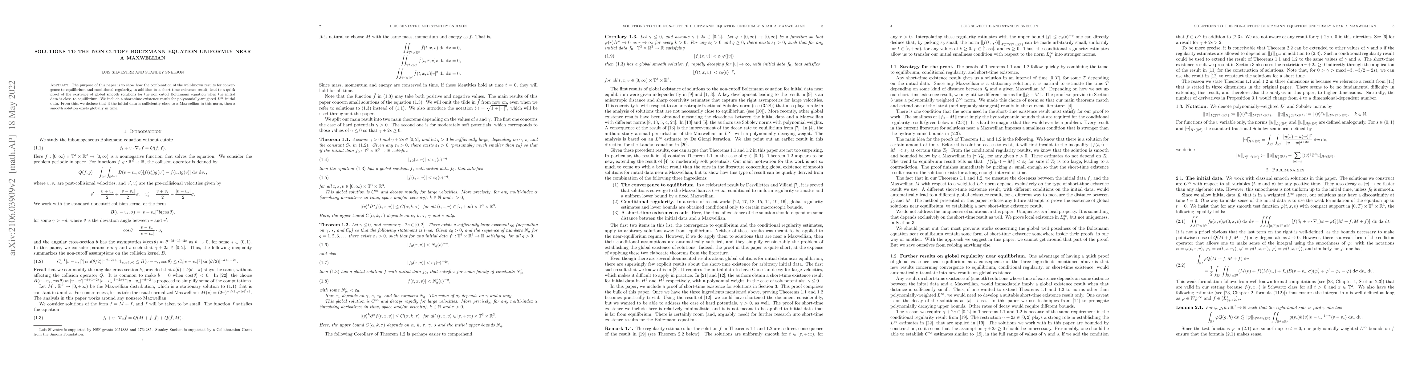 Thumbnail for Solutions to the non-cutoff Boltzmann equation uniformly near a
  Maxwellian