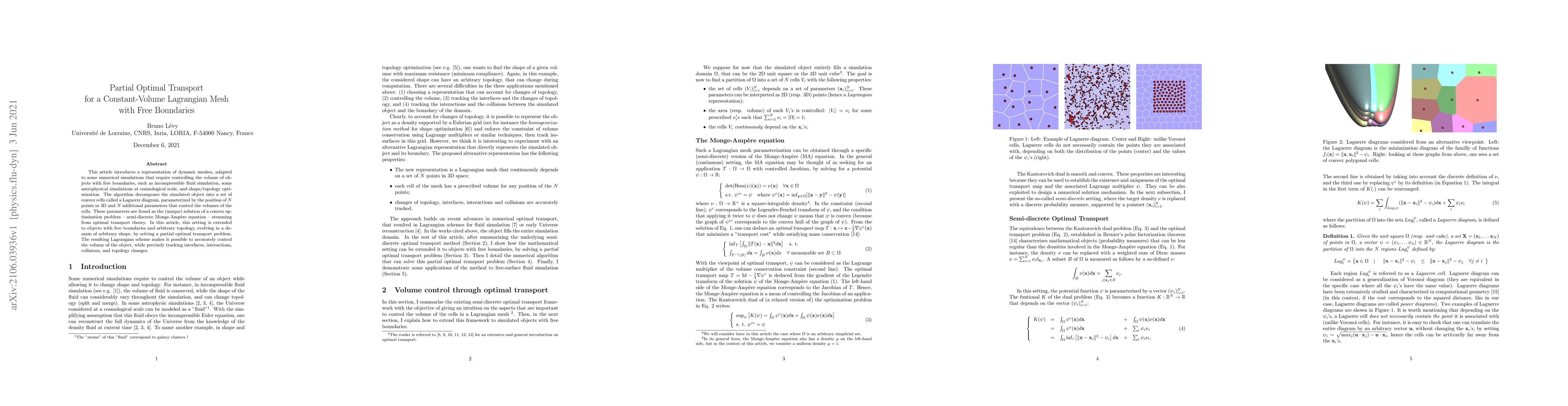 Thumbnail for Partial Optimal Transport for a Constant-Volume Lagrangian Mesh with
  Free Boundaries