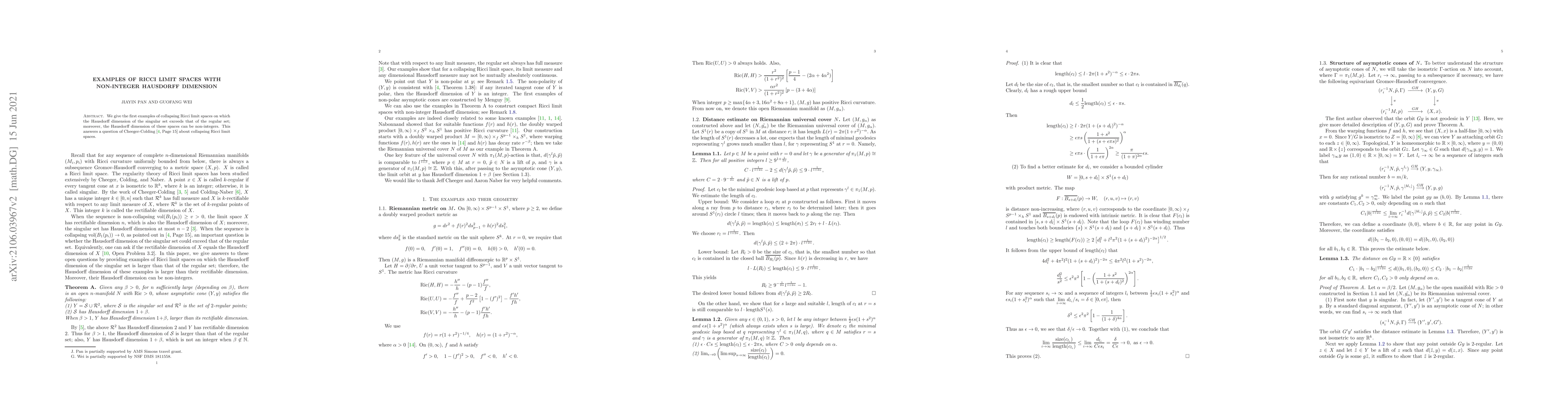 Thumbnail for Examples of Ricci limit spaces with non-integer Hausdorff dimension