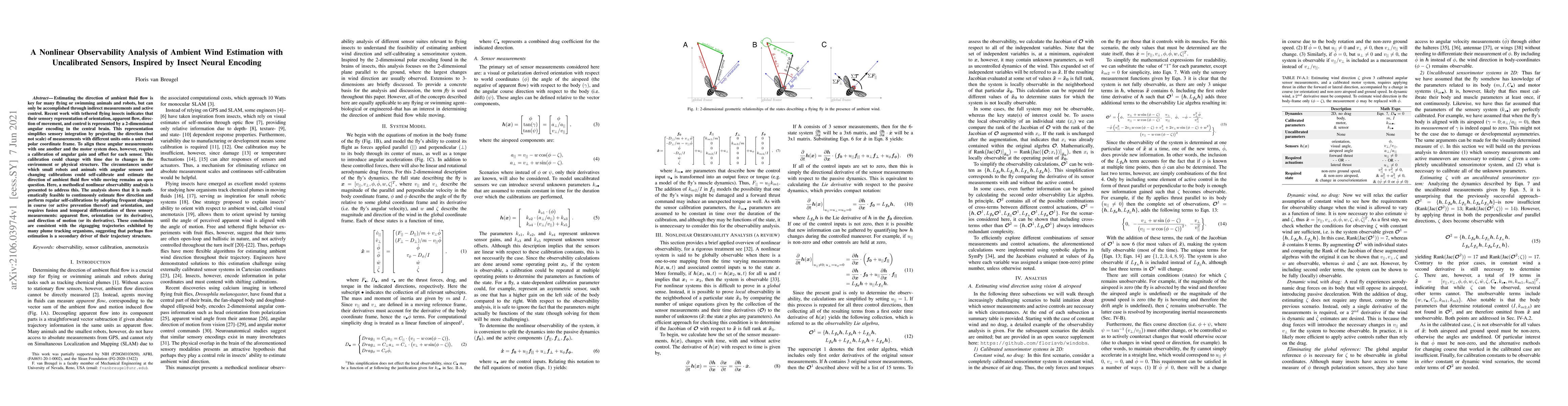 Thumbnail for A Nonlinear Observability Analysis of Ambient Wind Estimation with
  Uncalibrated Sensors, Inspired by Insect Neural Encoding