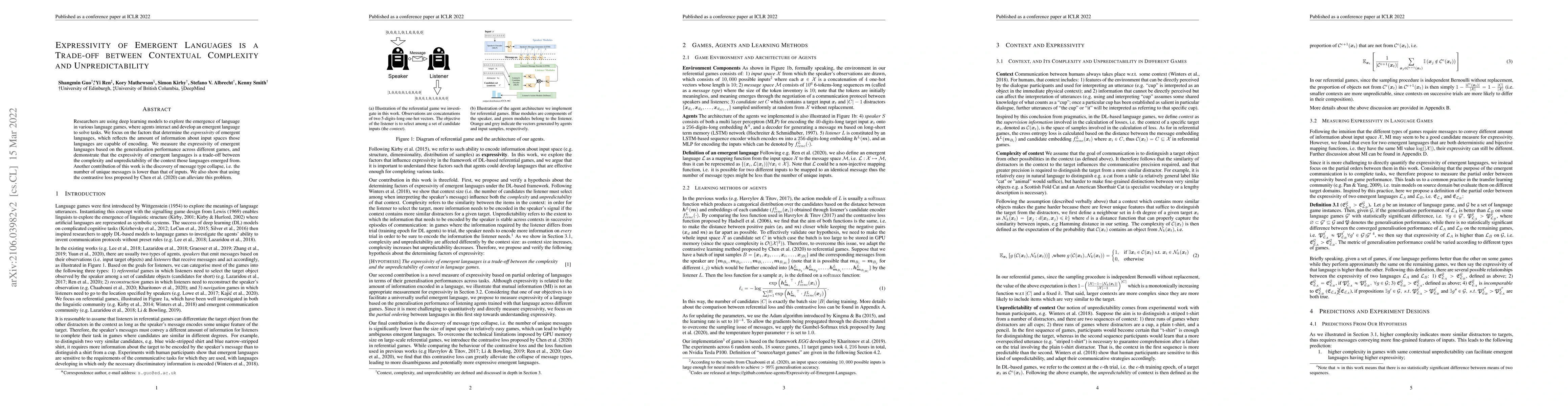 Thumbnail for Expressivity of Emergent Language is a Trade-off between Contextual
  Complexity and Unpredictability
