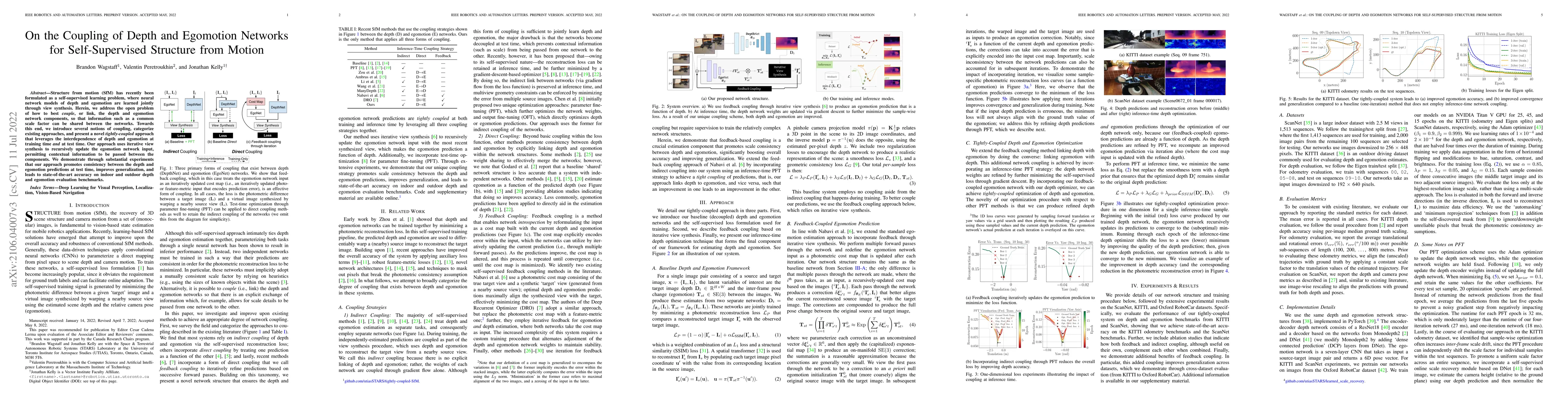 Thumbnail for On the Coupling of Depth and Egomotion Networks for Self-Supervised
  Structure from Motion