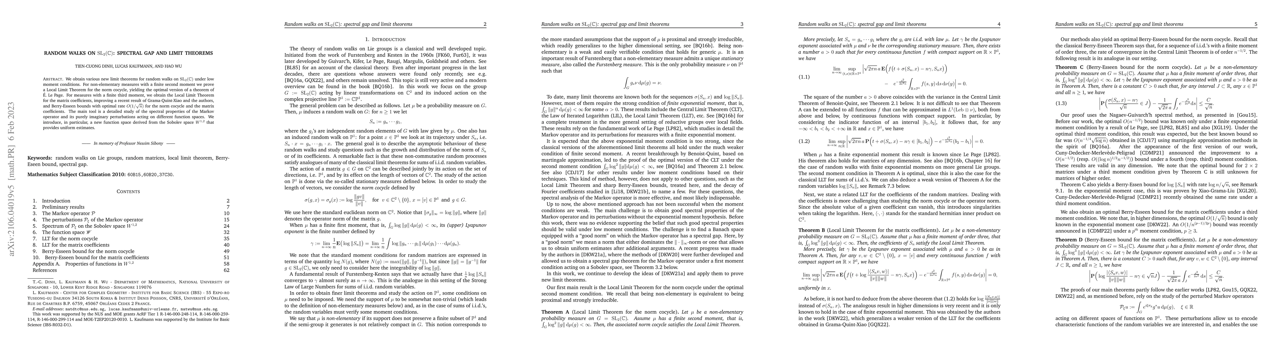 Thumbnail for Random walks on SL_2(C): spectral gap and limit theorems