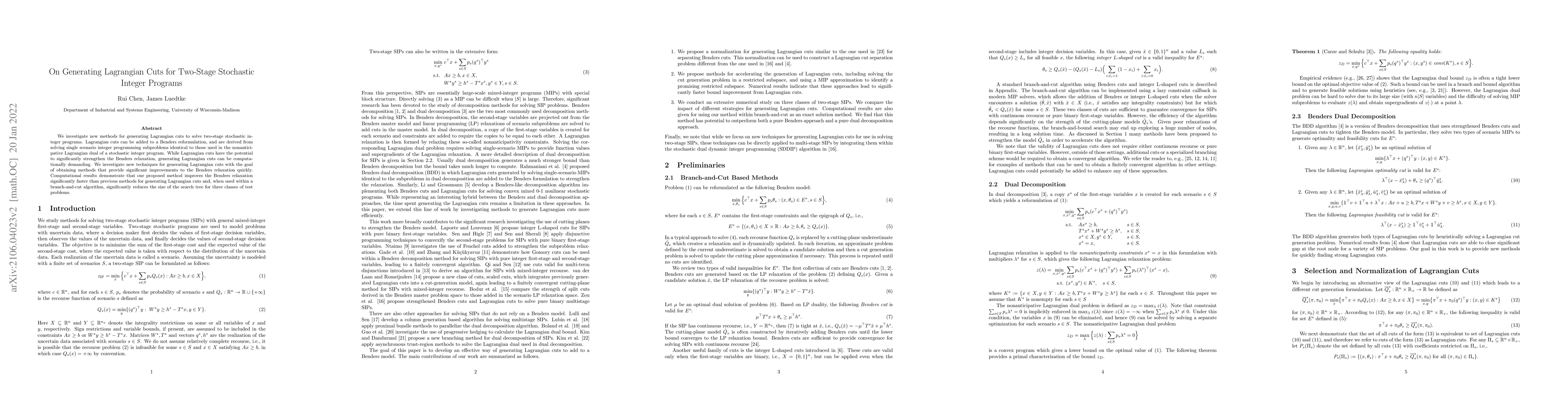 Thumbnail for On Generating Lagrangian Cuts for Two-Stage Stochastic Integer Programs
