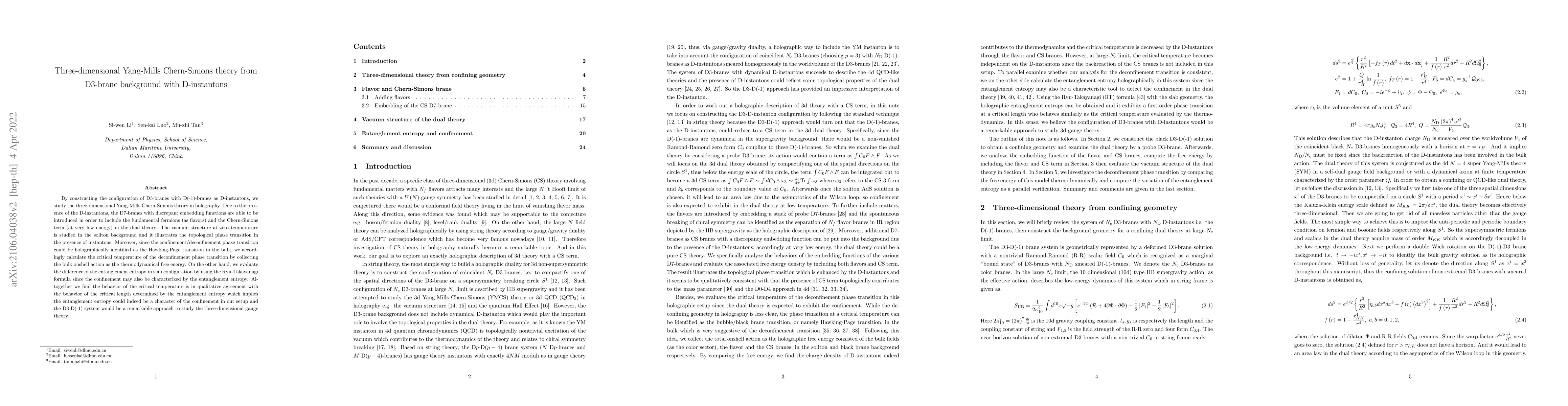 Thumbnail for Three-dimensional Yang-Mills Chern-Simons theory from D3-brane
  background with D-instantons