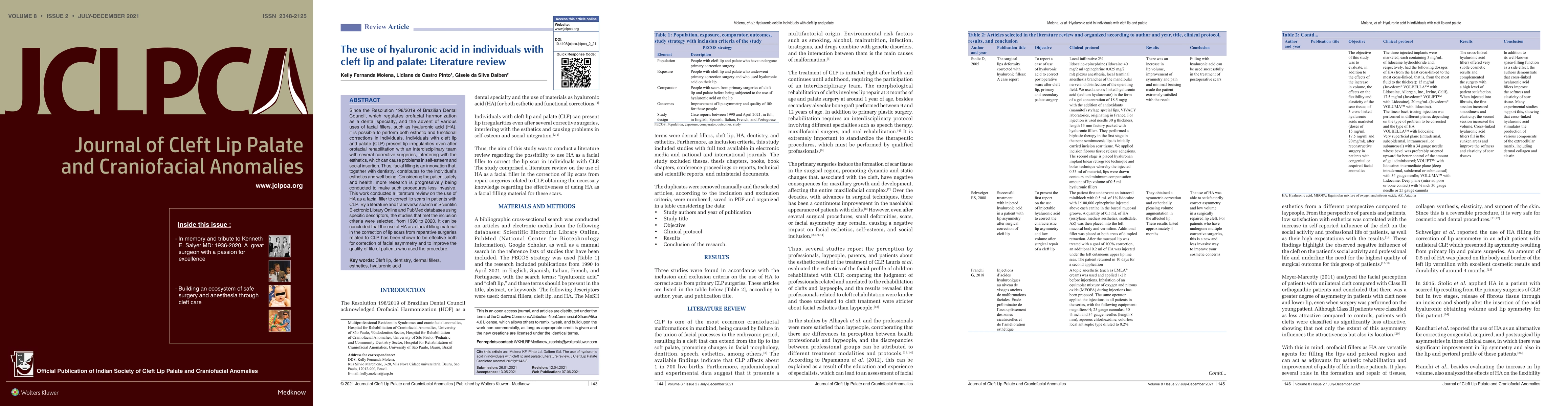 Thumbnail for The use of hyaluronic acid in individuals with cleft lip and palate:
  Literature review