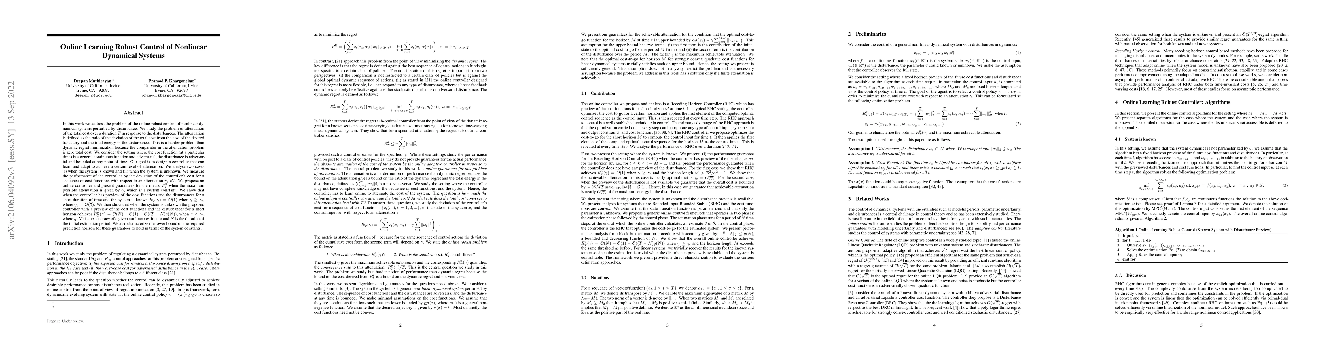 Thumbnail for Online Learning Robust Control of Nonlinear Dynamical Systems