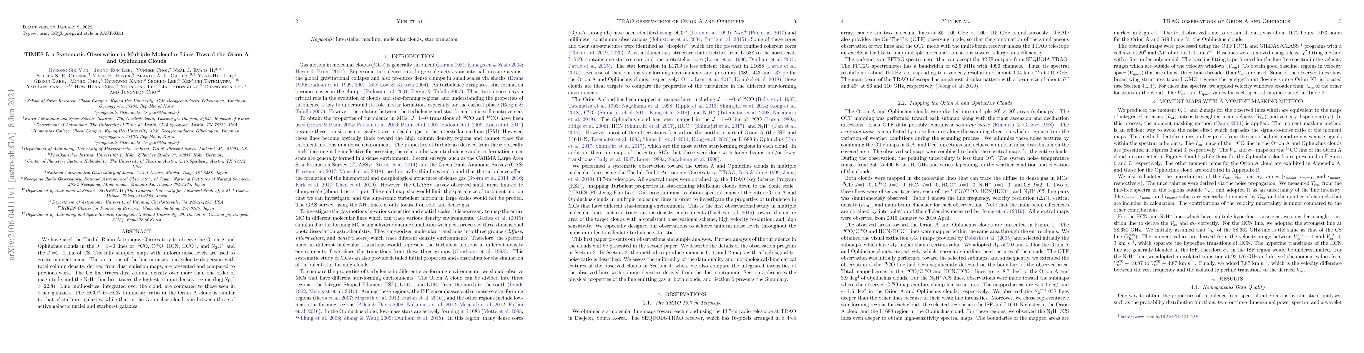 Thumbnail for TIMES I: a Systematic Observation in Multiple Molecular Lines Toward the
  Orion A and Ophiuchus Clouds