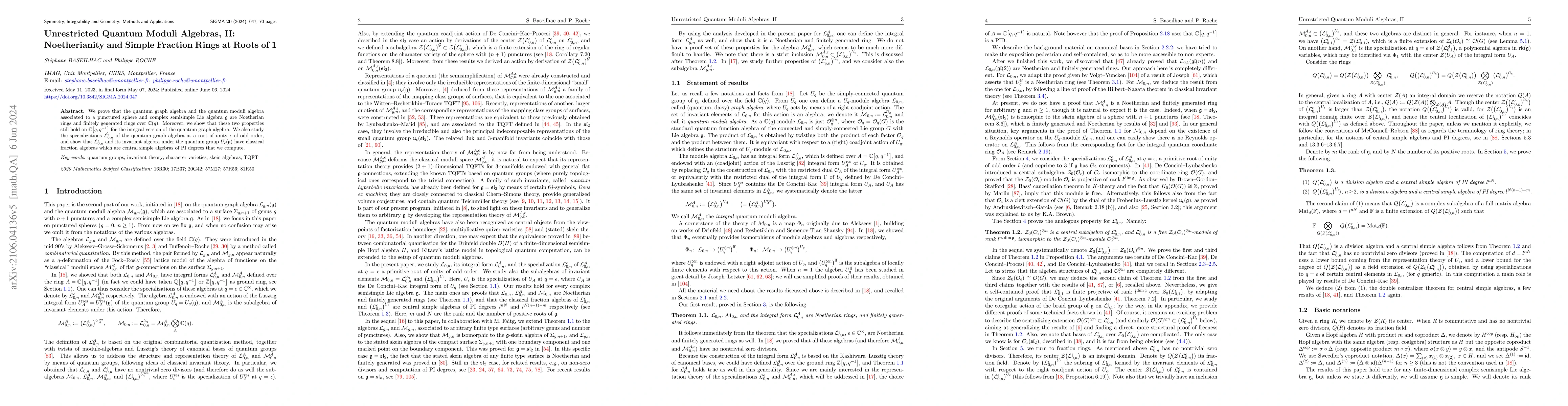 Thumbnail for Unrestricted Quantum Moduli Algebras, II: Noetherianity and Simple
  Fraction Rings at Roots of 1