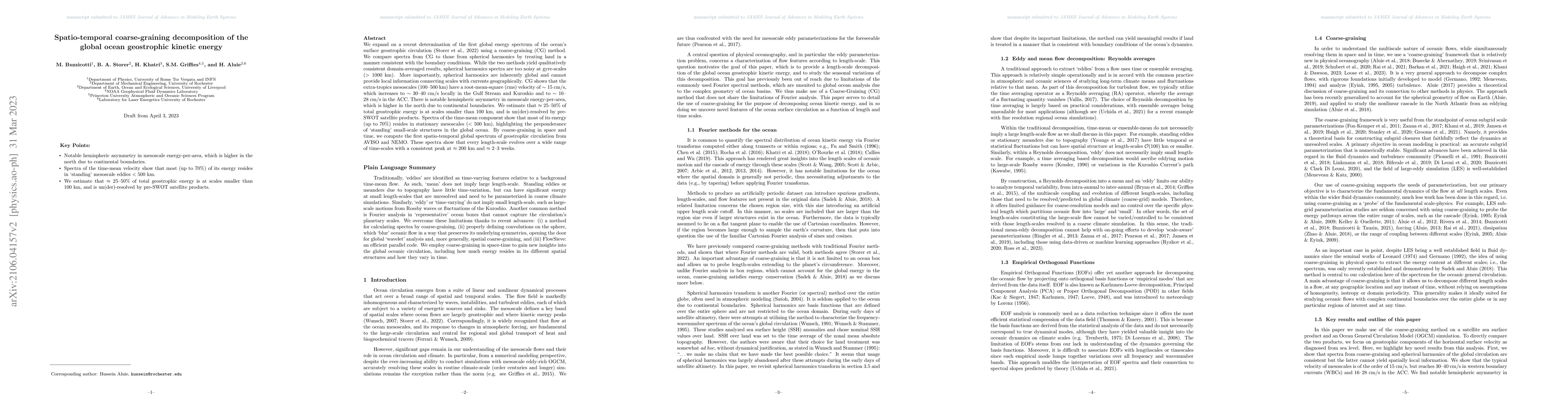Thumbnail for Spatio-temporal coarse-graining decomposition of the global ocean
  geostrophic kinetic energy