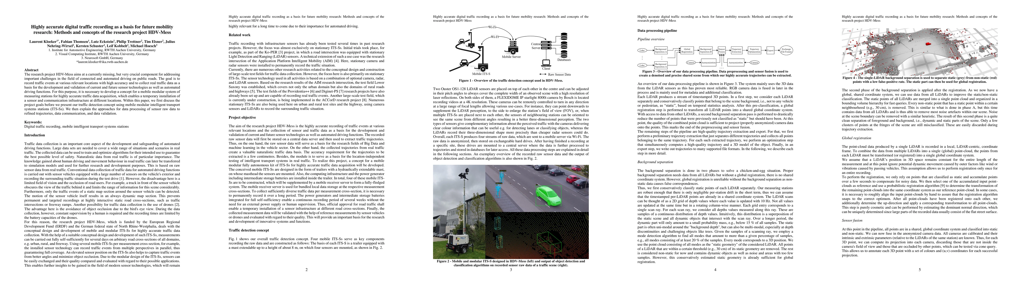 Thumbnail for Highly accurate digital traffic recording as a basis for future mobility
  research: Methods and concepts of the research project HDV-Mess