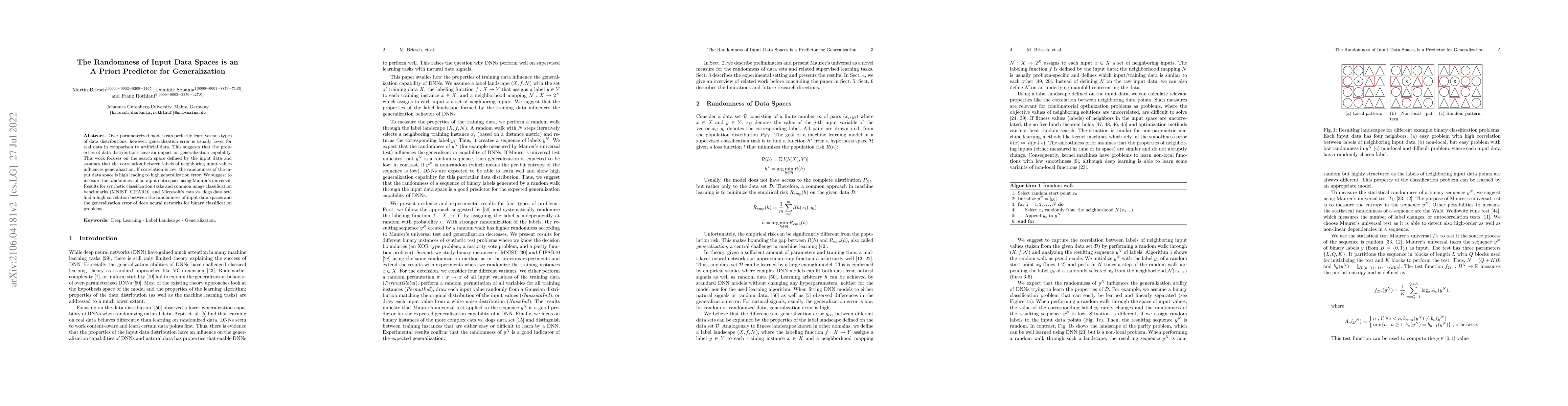 Thumbnail for The Randomness of Input Data Spaces is an A Priori Predictor for
  Generalization