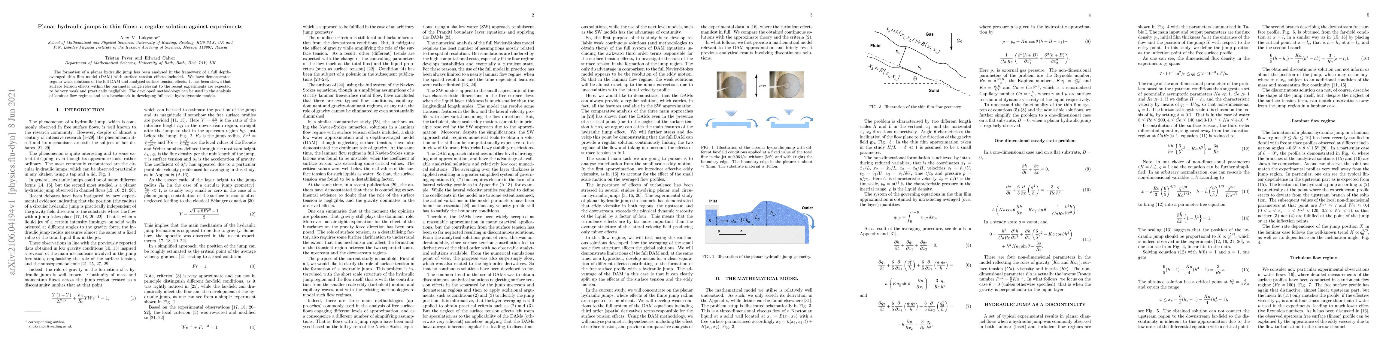 Thumbnail for Planar hydraulic jumps in thin films: a regular solution against
  experiments
