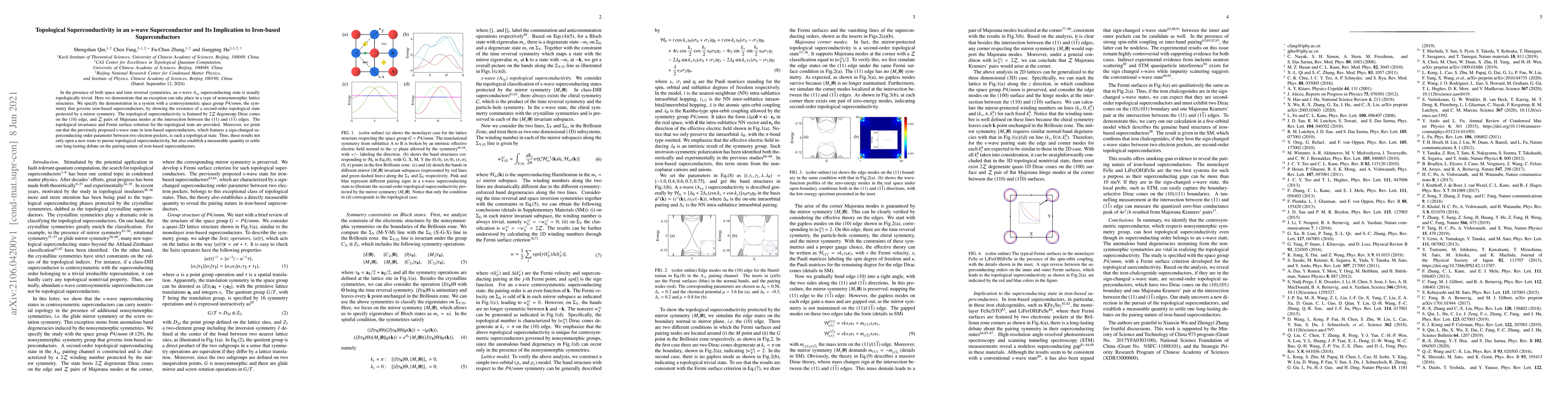 Thumbnail for Topological Superconductivity in an s-wave Superconductor and Its
  Implication to Iron-based Superconductors