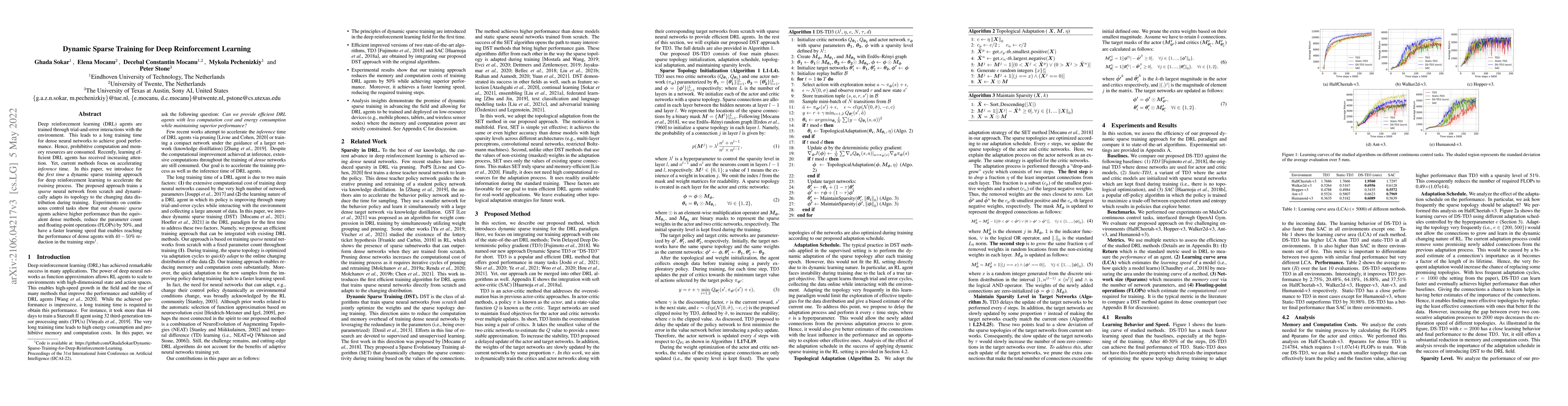 Thumbnail for Dynamic Sparse Training for Deep Reinforcement Learning