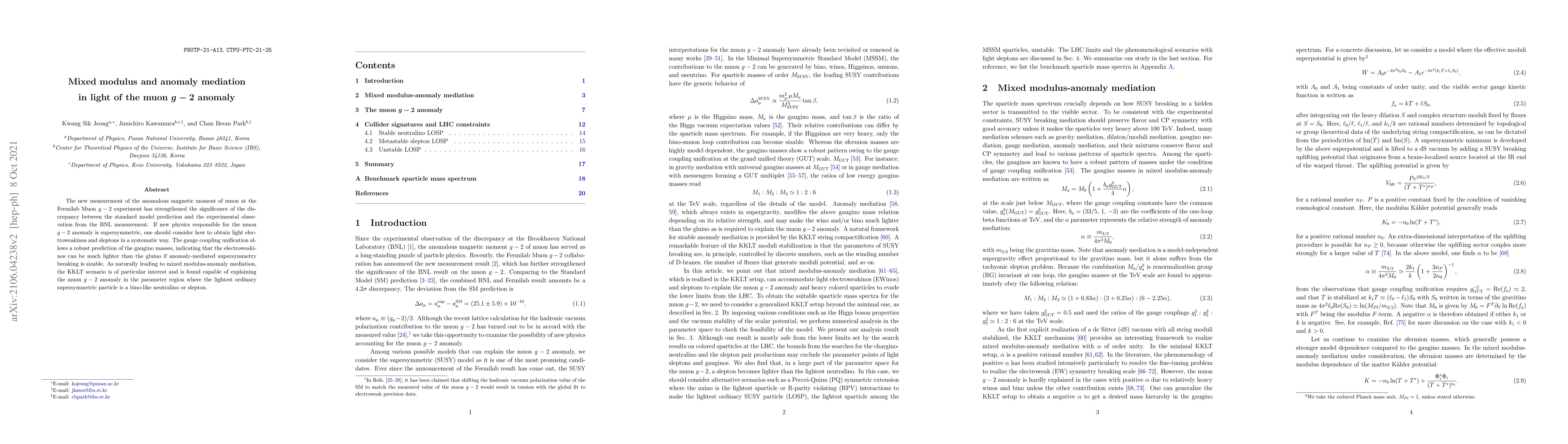 Thumbnail for Mixed modulus and anomaly mediation in light of the muon $g-2$ anomaly