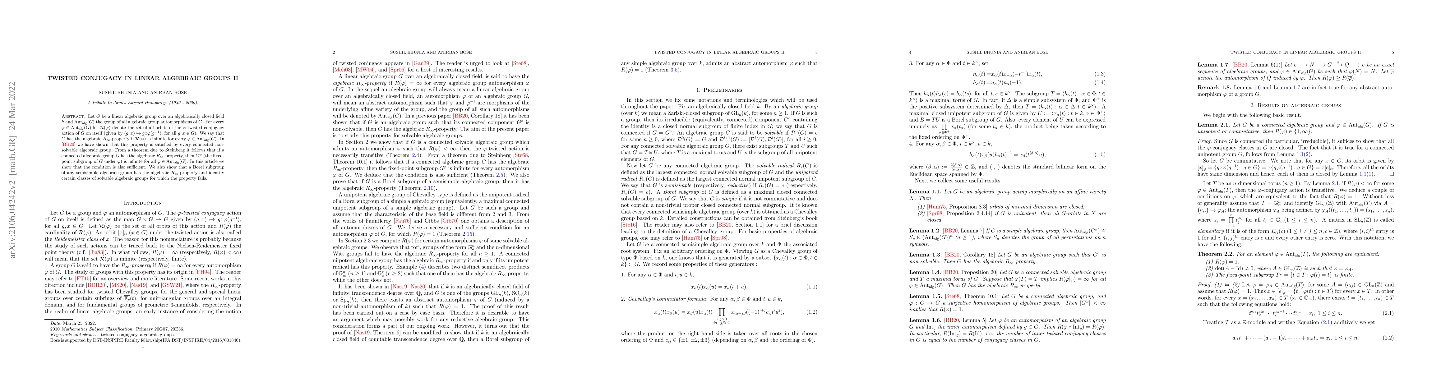 Thumbnail for Twisted Conjugacy in Linear Algebraic Groups II