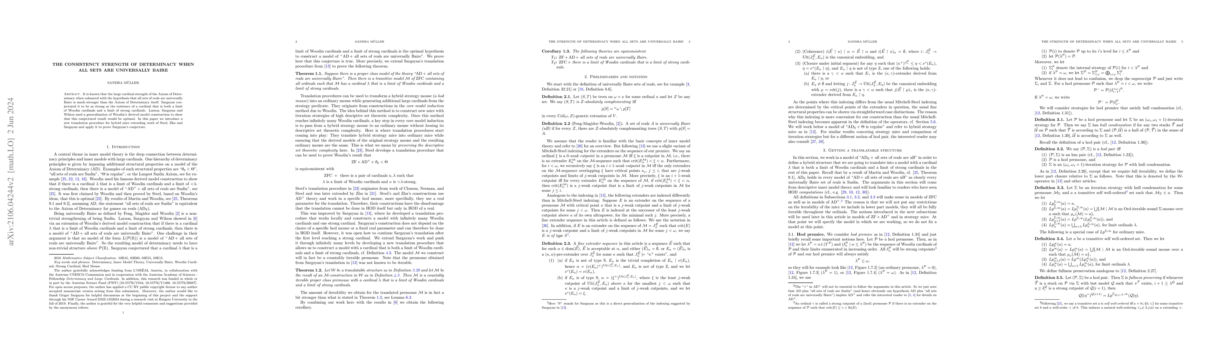 Thumbnail for The consistency strength of determinacy when all sets are universally
  Baire