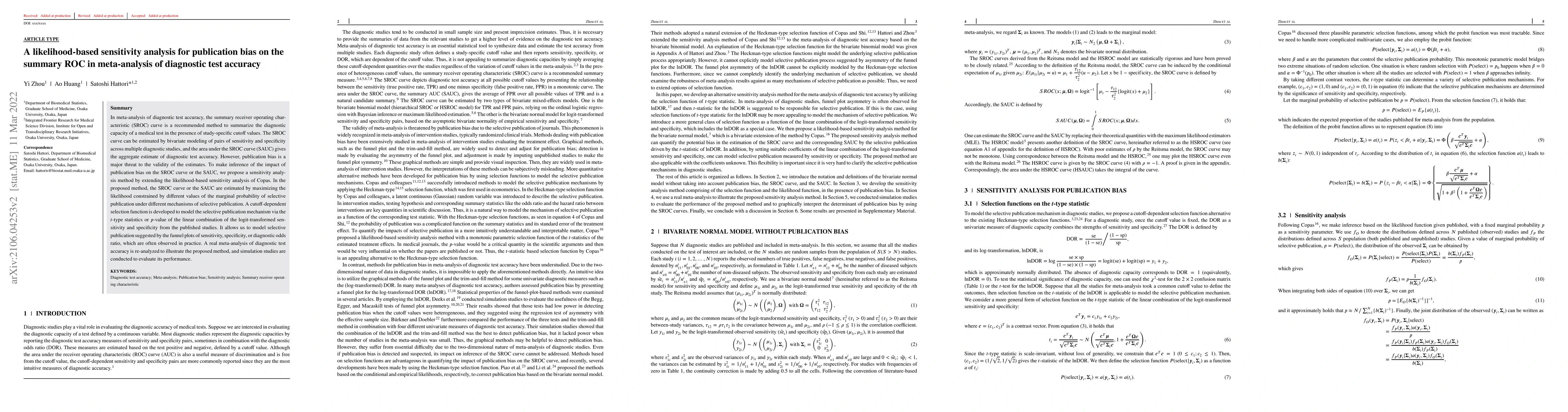 Thumbnail for A likelihood based sensitivity analysis for publication bias on summary
  ROC in meta-analysis of diagnostic test accuracy