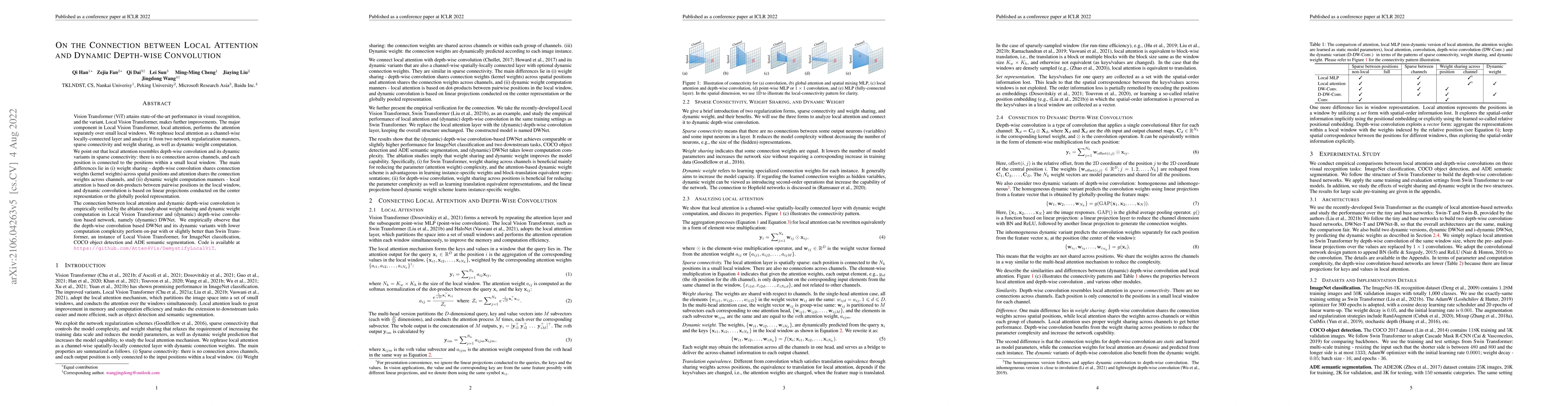Thumbnail for On the Connection between Local Attention and Dynamic Depth-wise
  Convolution