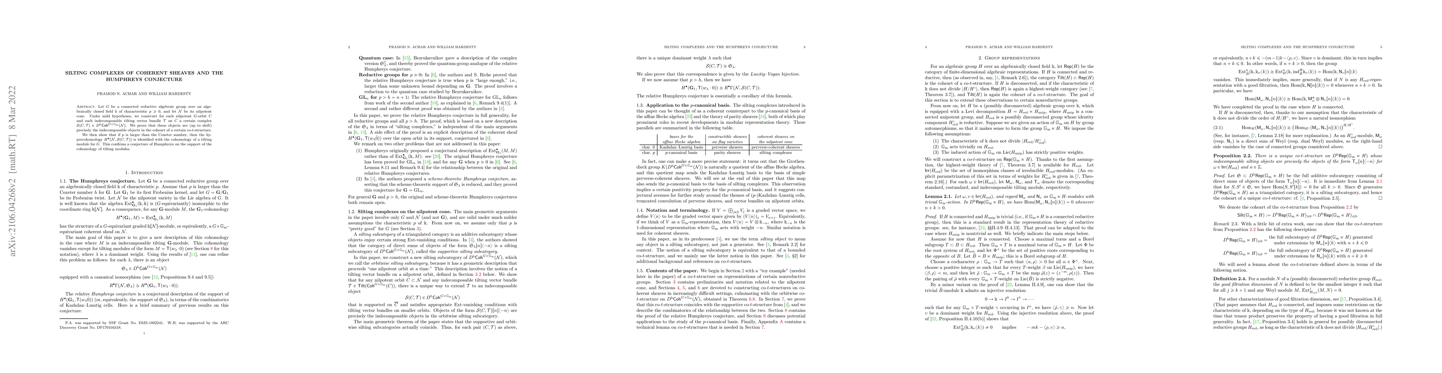 Thumbnail for Silting complexes of coherent sheaves and the Humphreys conjecture