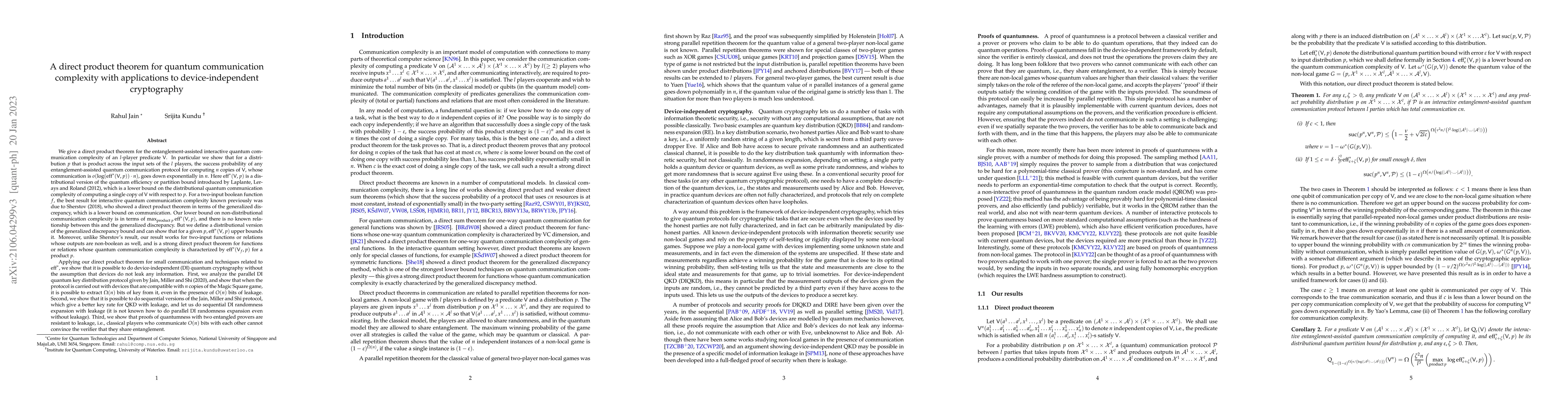 Thumbnail for A direct product theorem for quantum communication complexity with
  applications to device-independent cryptography