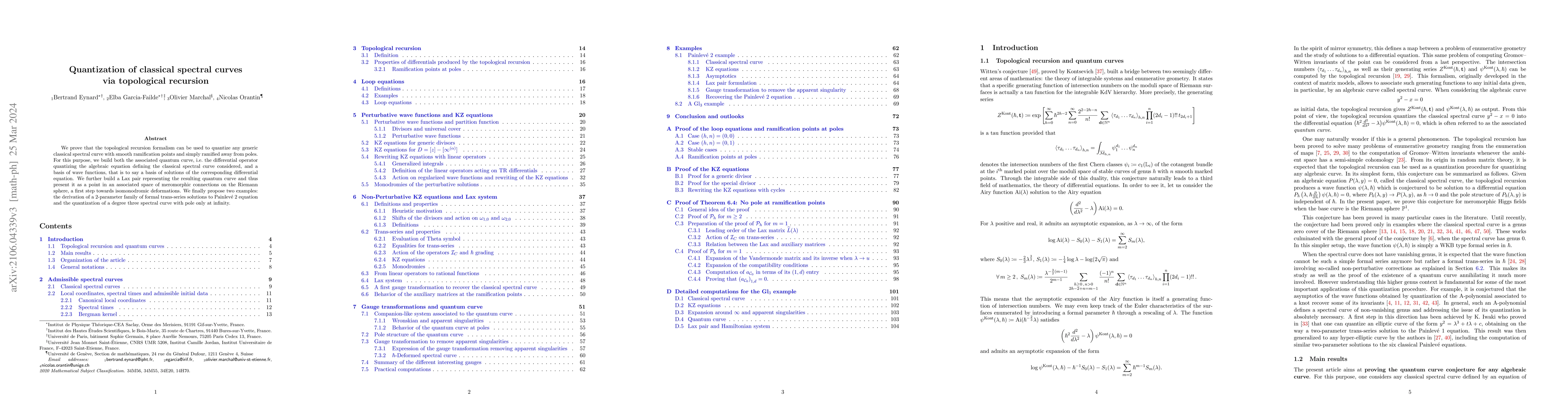 Thumbnail for Quantization of classical spectral curves via topological recursion