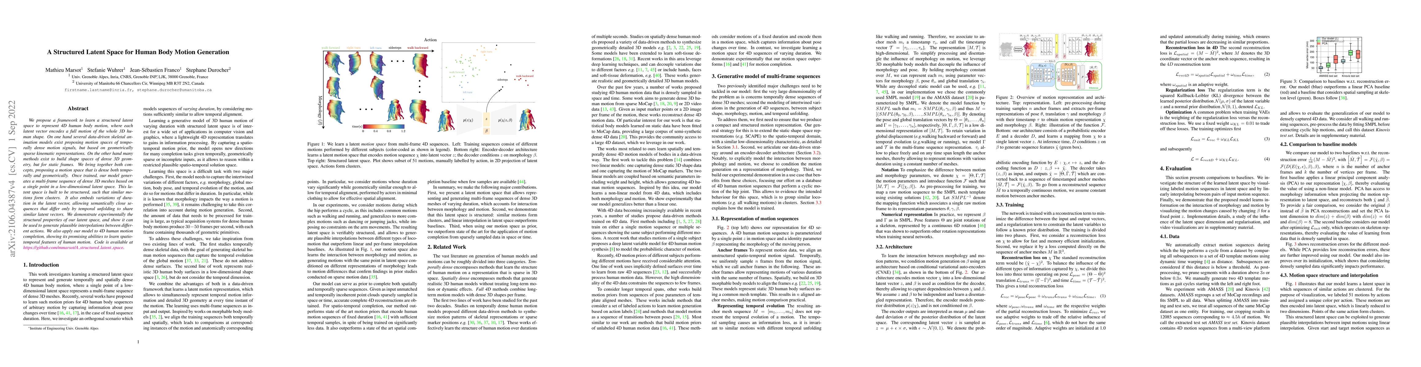 Thumbnail for A structured latent space for human body motion generation