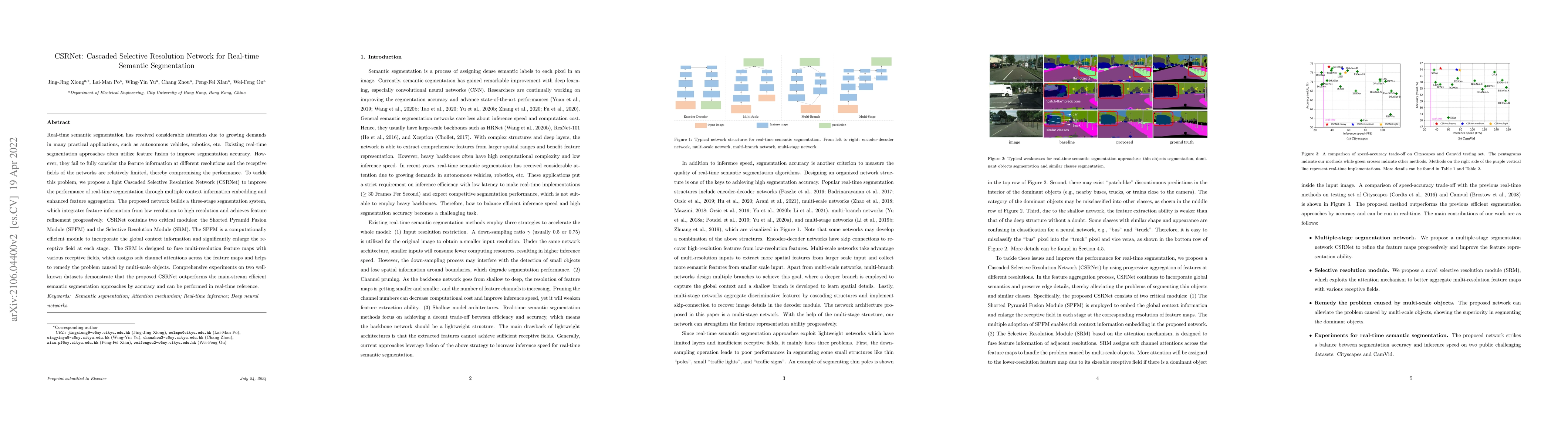 Thumbnail for CSRNet: Cascaded Selective Resolution Network for Real-time Semantic
  Segmentation