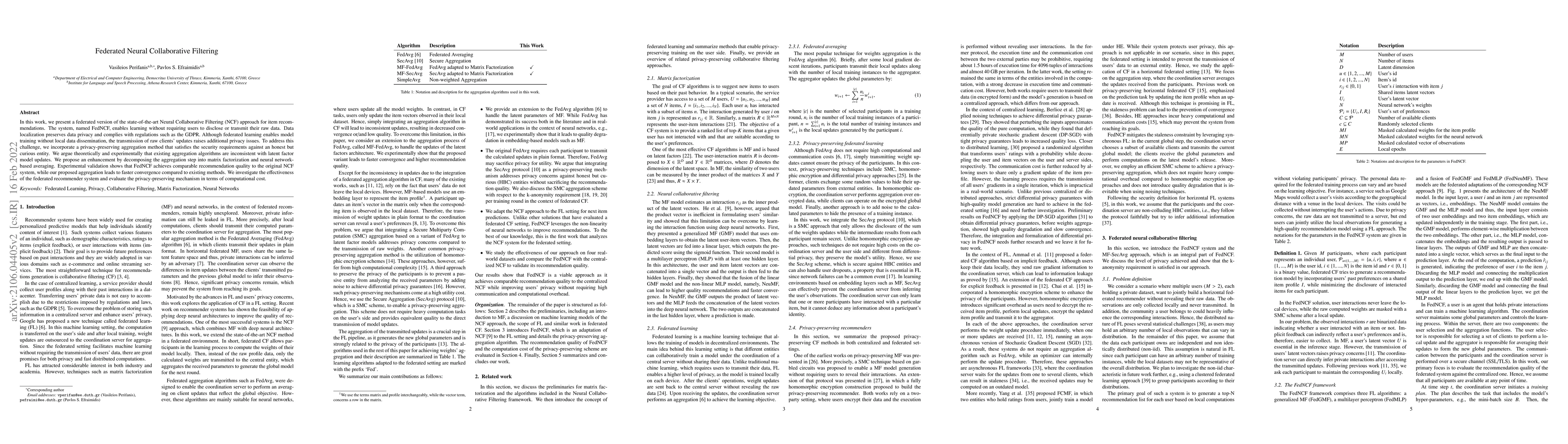 Thumbnail for Federated Neural Collaborative Filtering