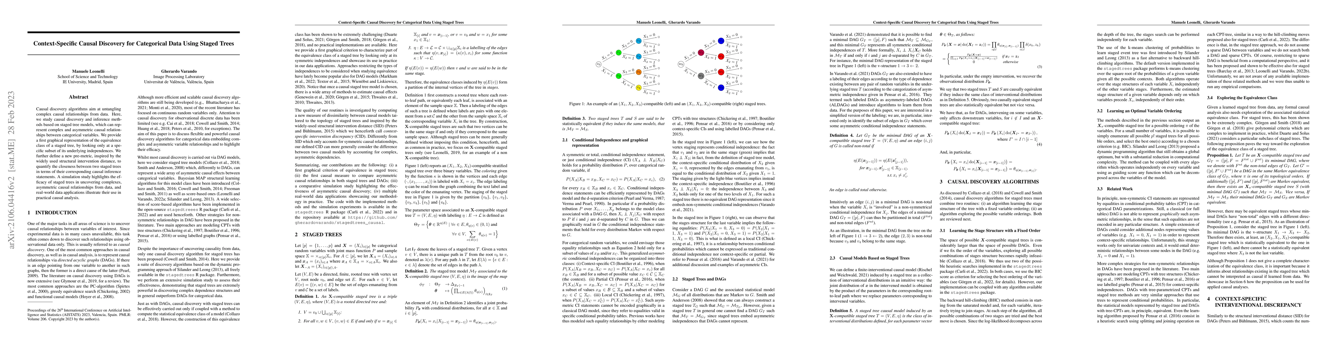 Thumbnail for Context-Specific Causal Discovery for Categorical Data Using Staged
  Trees