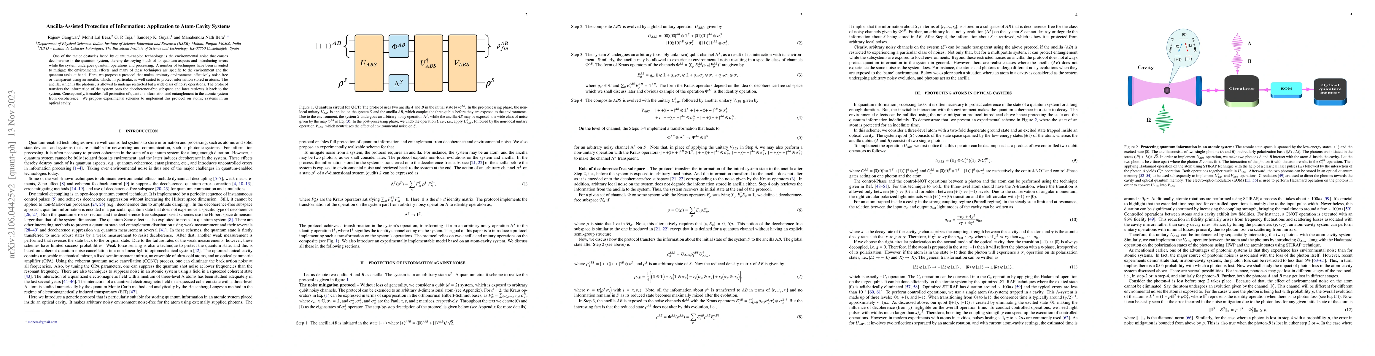 Thumbnail for Ancilla-Assisted Protection of Information: Application to Atom-Cavity
  Systems