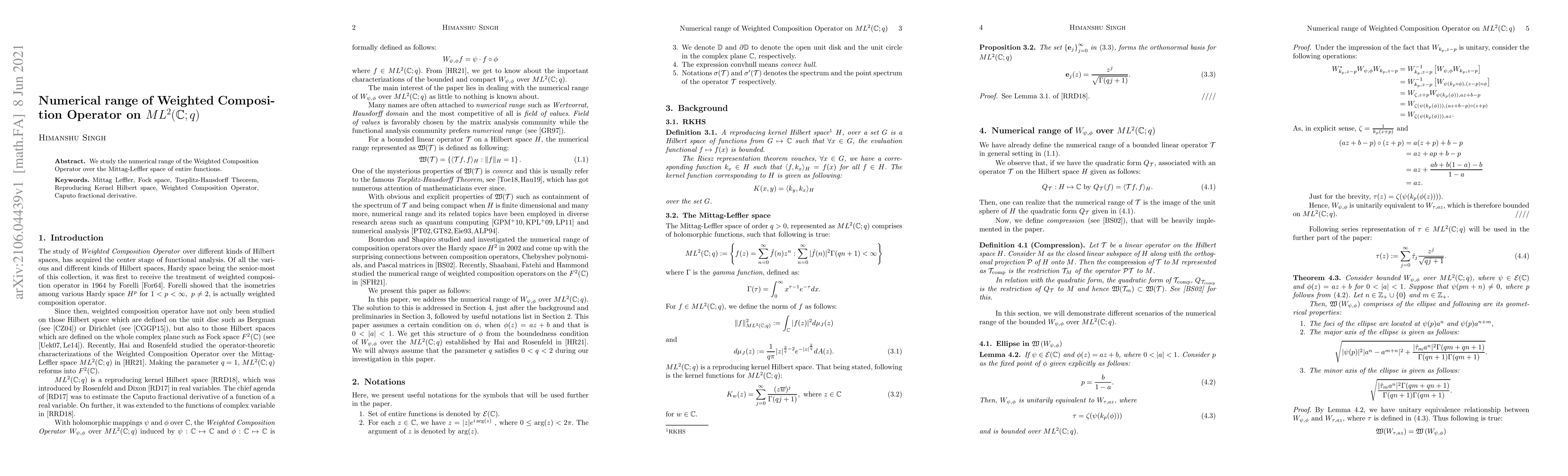 Thumbnail for Numerical range of Weighted Composition Operator on $ML^2(\mathbb{C};q)$