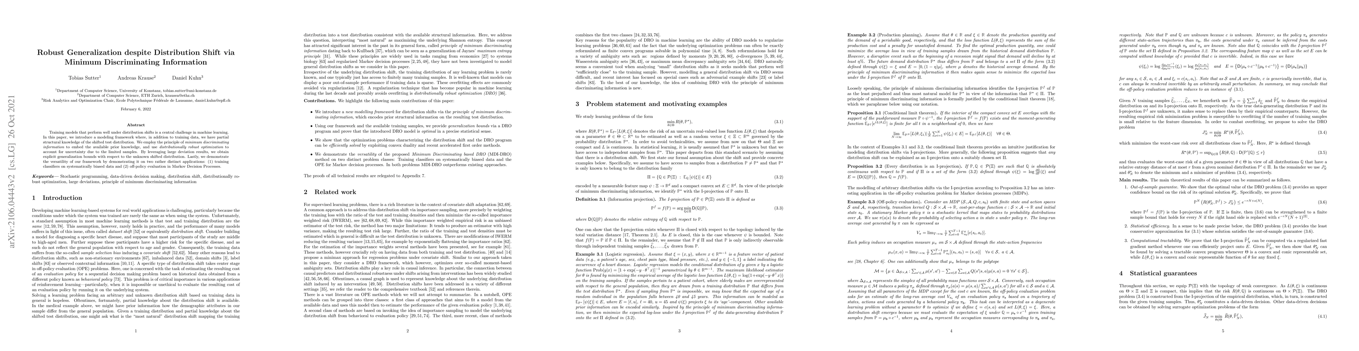 Thumbnail for Robust Generalization despite Distribution Shift via Minimum
  Discriminating Information