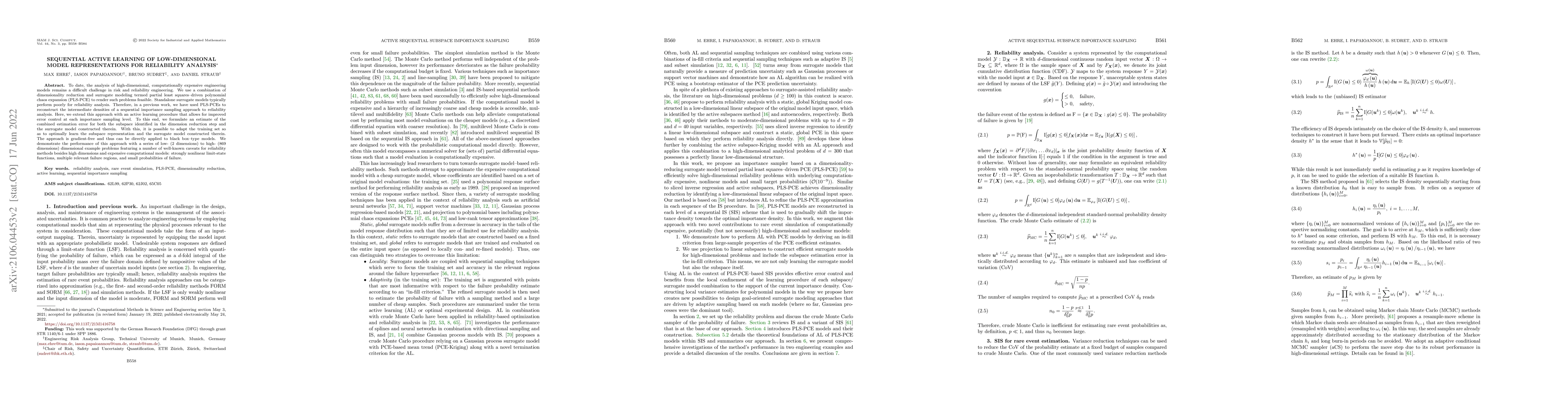 Thumbnail for Sequential active learning of low-dimensional model representations for
  reliability analysis
