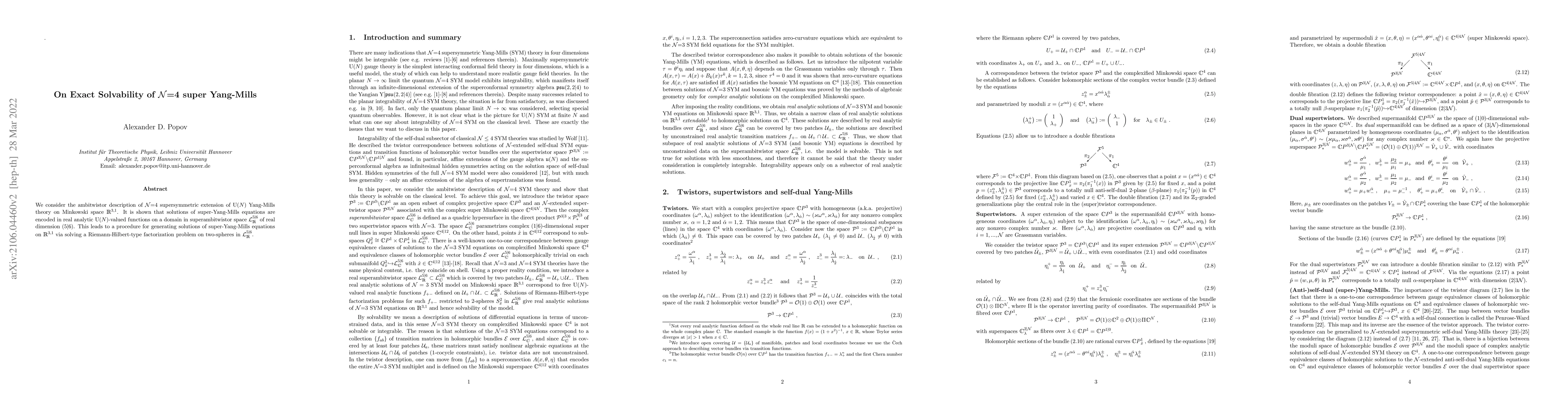 Thumbnail for On Exact Solvability of $\mathcal N$=4 super Yang-Mills