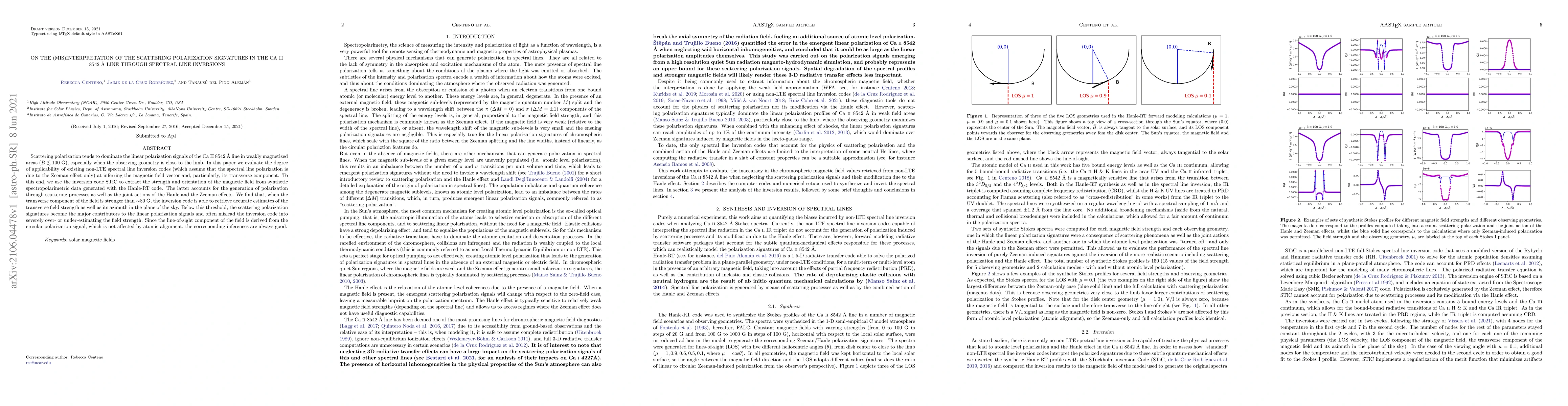 Thumbnail for On the (mis)interpretation of the scattering polarization signatures in
  the Ca II 8542 A line through spectral line inversions